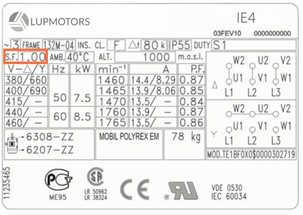 This is the name plate for Service Factor (SF)