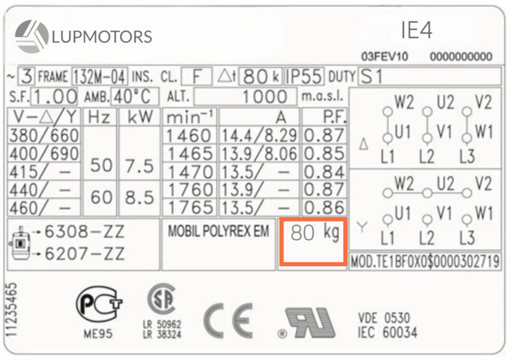 This is the name plate for electric motor weight.